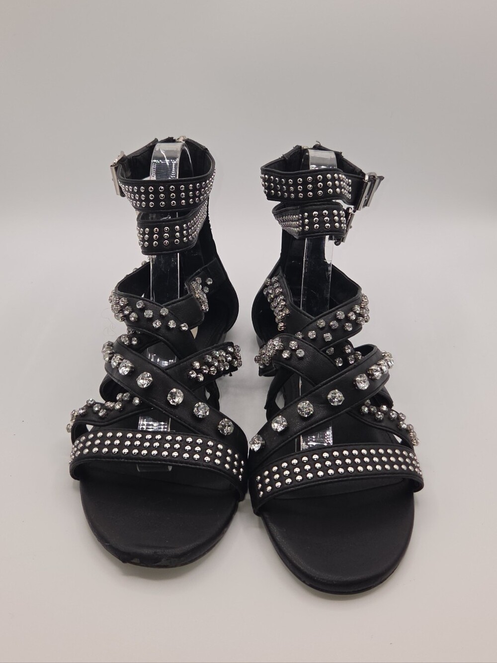 Steve Madden Black Studded Gladiator Sandals Crystal Details Womens Size 7.5M